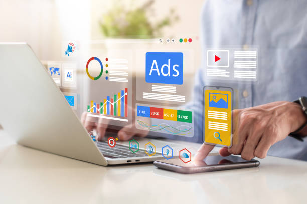 GDS Digital marketing concept, Businessman using laptop with Ads dashboard digital marketing strategy analysis for branding. online advertisement, ad on website and social media. SEO. SMM.